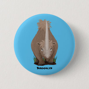 Badge Rond 5 Cm Caricature en élasmère de rhinocéros laineux