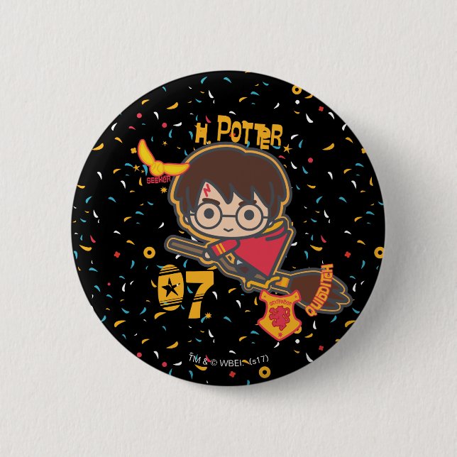 Badge Rond 5 Cm Caricature Harry Potter Quidditch Chercher (Devant)