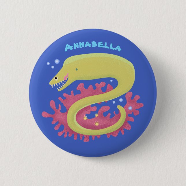 Badge Rond 5 Cm Caricature humoristique murène verte (Devant)