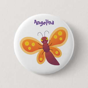 Badge Rond 5 Cm Caricature joli papillon orange