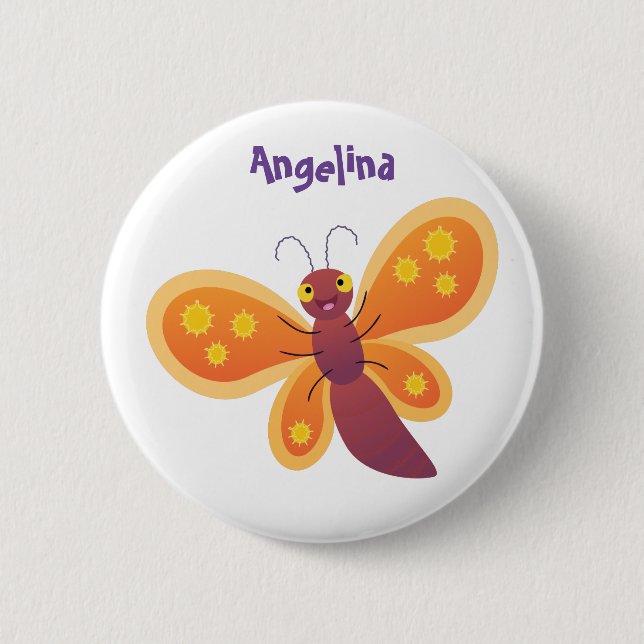 Badge Rond 5 Cm Caricature joli papillon orange (Devant)