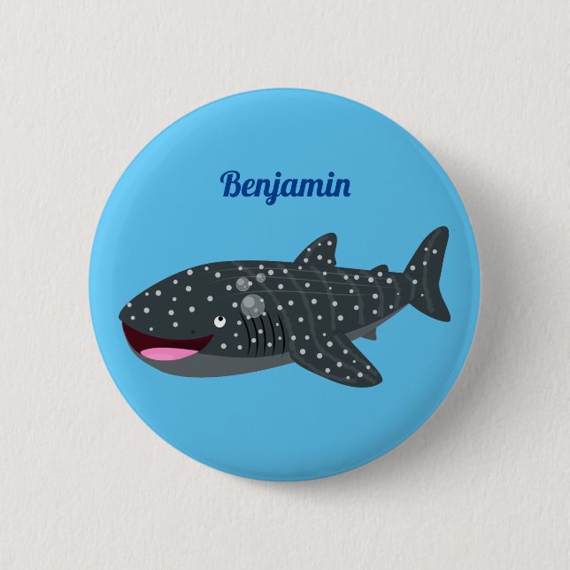 Badge Rond 5 Cm Caricature joli requin baleine joyeux (Devant)