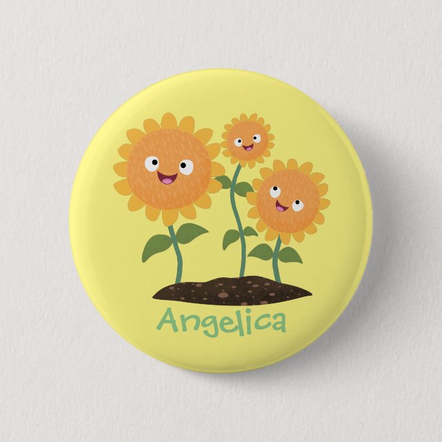 Badge Rond 5 Cm Caricature joli tournesol souriant illustration (Devant)
