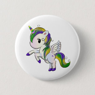 Badge Rond 5 Cm Caricature mignonne Mardi Gras Unicorn Pegasus