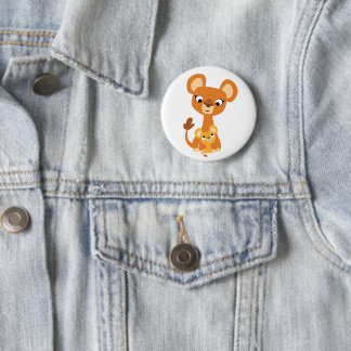 Badge Rond 5 Cm Caricature mignonne Mère Lion et Cub