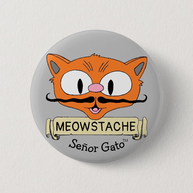 Badge Rond 5 Cm Caricature Señor Gato MEOWSTACHE Mustache Cat (Devant)