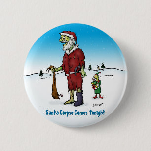 Badge Rond 5 Cm Caricature Zombie de père Noël Corpse