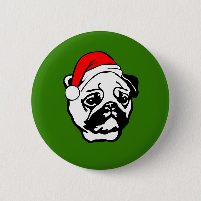 Badge Rond 5 Cm Carlin avec Noël Santa Hat (Devant)