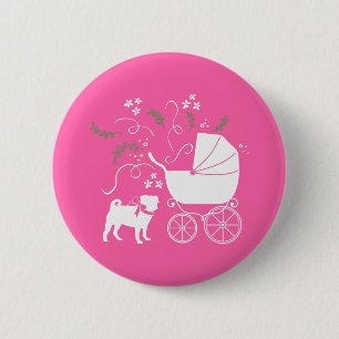 Badge Rond 5 Cm Carlin Chien Baby shower Garçon bleu avec Bow