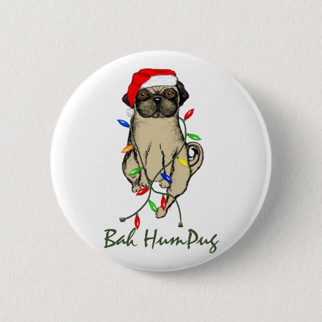 Badge Rond 5 Cm Carlin Chien Bah Humpug Funny Noël (Devant)