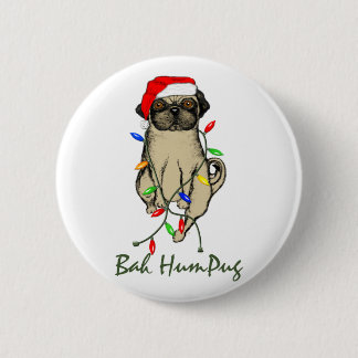Badge Rond 5 Cm Carlin Chien Bah Humpug Funny Noël