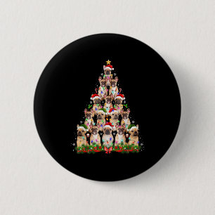 Badge Rond 5 Cm Carlin Chien Feux de Noël Lumières Drôle Noël Homm