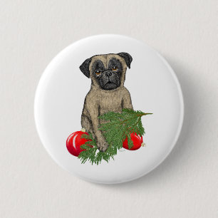 Badge Rond 5 Cm Carlin Chiot adorable Noël Chien Art