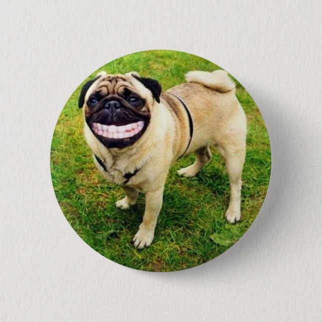Badge Rond 5 Cm carlin de sourire de chien mignon (Devant)