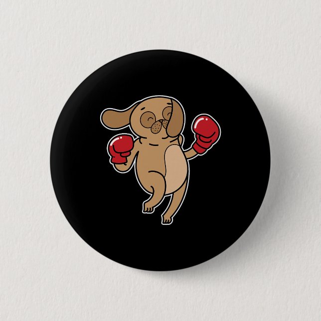 Badge Rond 5 Cm Carlin Dog fait la boxe (Devant)