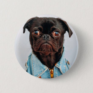Badge Rond 5 Cm Carlin en Denim Jackey Cute Adorable Chien Chien C