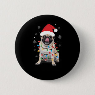 Badge Rond 5 Cm Carlin Enveloppé Dans Les Lumières De Noël Santa H