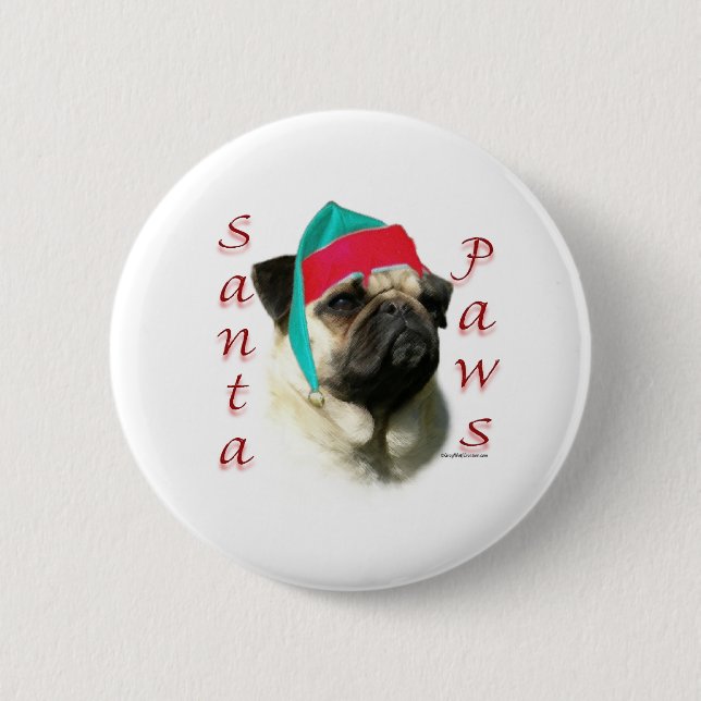 Badge Rond 5 Cm Carlin (fawn) Père Noël Paws (Devant)