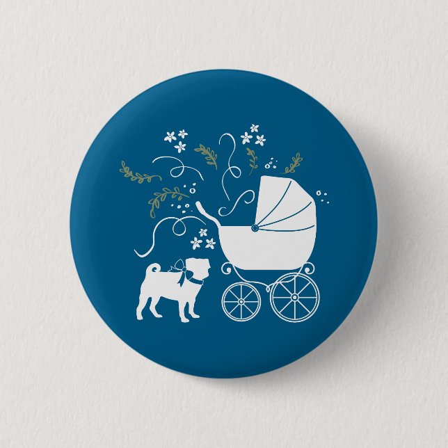 Badge Rond 5 Cm Carlin Fête Blue Thème Célébration (Devant)