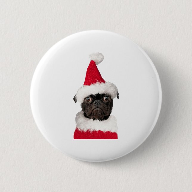 Badge Rond 5 Cm Carlin noir mignon à Noël Santa Hat (Devant)