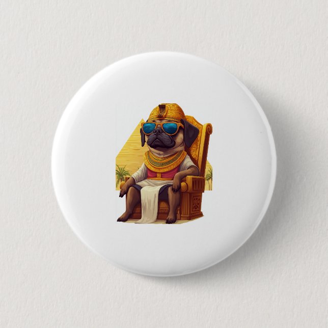 Badge Rond 5 Cm Carlin pharaon � Chien d'Egypte antique (Devant)