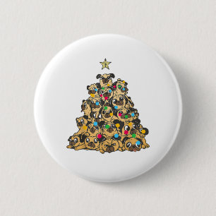Badge Rond 5 Cm Carlin sapin de Noël Joyeux Dogmas mignons