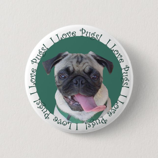 Badge Rond 5 Cm Carlins mignons J'aime (Devant)