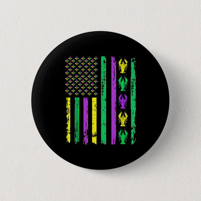Badge Rond 5 Cm Carnival Mardi Gras Usa American Flag Crawfish Par (Devant)