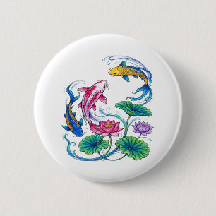 Badge Rond 5 Cm Carpe Koi Japonaise Mandala Style Traditionnel