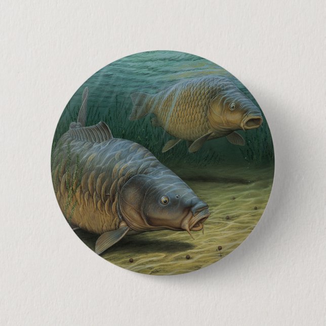 Badge Rond 5 Cm Carpe pêchant la carpe deux (Devant)