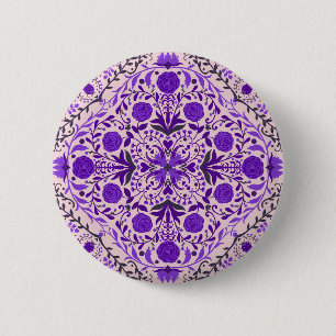 Badge Rond 5 Cm Carreaux floraux en violet et coton bonbon rose