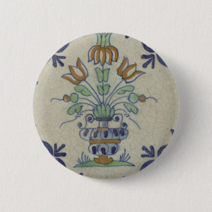 Badge Rond 5 Cm Carrelage Delft Antique Pot de Fleur Céramique
