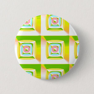 Badge Rond 5 Cm Carrés gonflés 3D vert citron jaune bleu rose