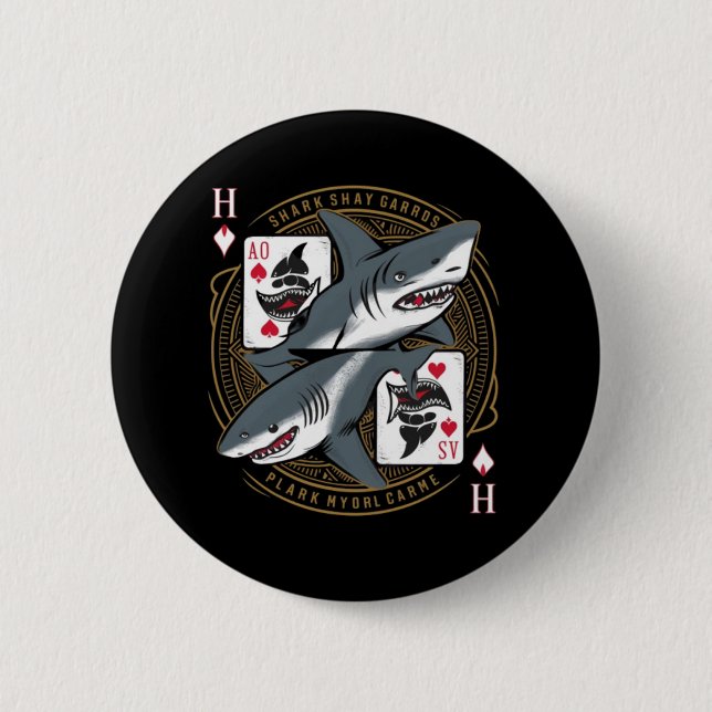 Badge Rond 5 Cm carte à jouer aux requins (Devant)