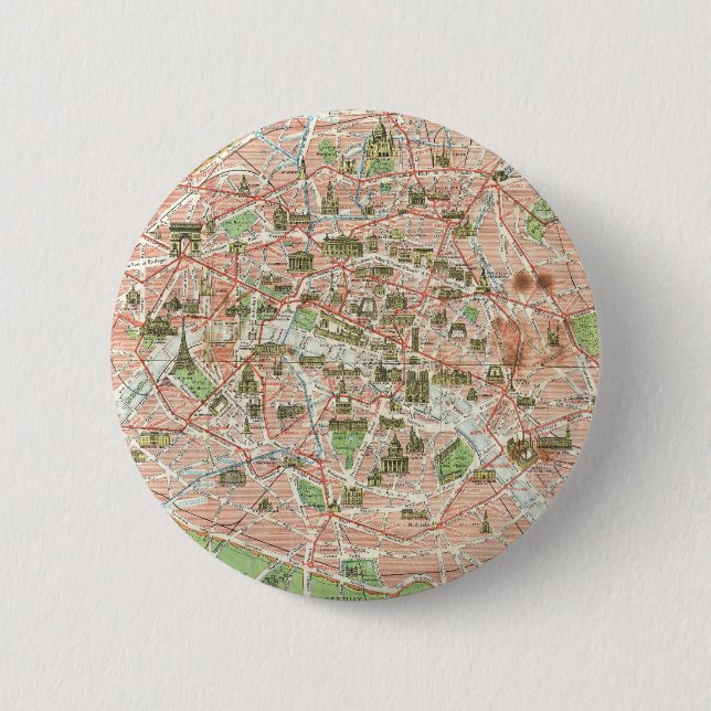 Badge Rond 5 Cm Carte ancienne de Paris (1920) (Devant)