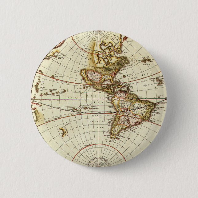 Badge Rond 5 Cm Carte ancienne du Monde de Frederick de Wit, vers  (Devant)