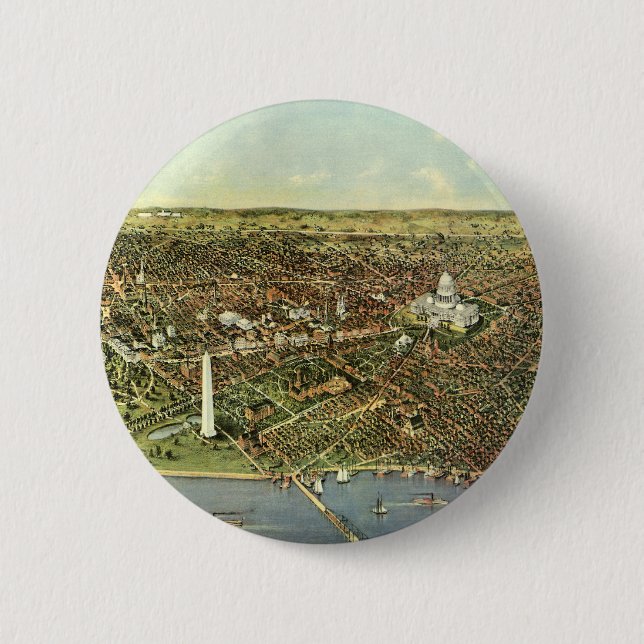 Badge Rond 5 Cm Carte antique avec une vue panoramique de Washingt (Devant)