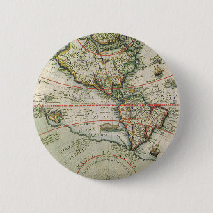 Badge Rond 5 Cm Carte antique du Nouveau Monde des Amériques, 1597