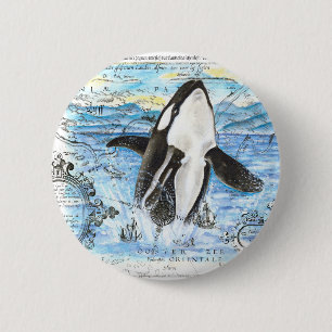 Badge Rond 5 Cm Carte Antique Orca
