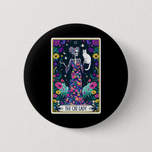 Badge Rond 5 Cm Carte Cat Lady Tarot Halloween Skeleton Skul Oc