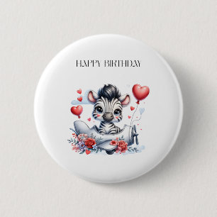 Badge Rond 5 Cm Carte d'anniversaire Zèbre Avion