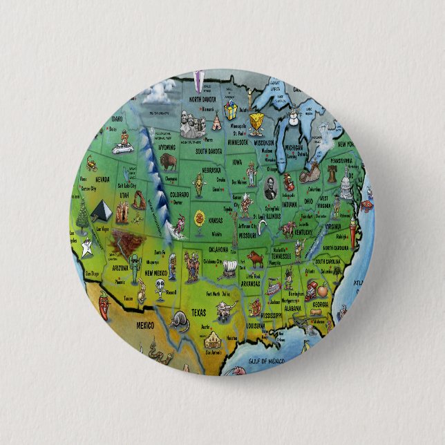 Badge Rond 5 Cm Carte de bande dessinée des Etats-Unis (Devant)