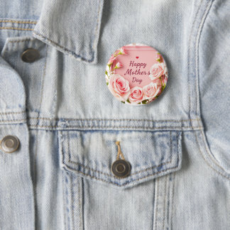 Badge Rond 5 Cm Carte de Fête des Mères Rose Rose Élégante