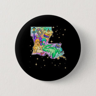 Badge Rond 5 Cm Carte de la Nouvelle-Orléans Louisiane Mardi Gras