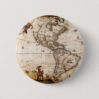 Badge Rond 5 Cm Carte de l'Antique Amérique du Nord et du Sud