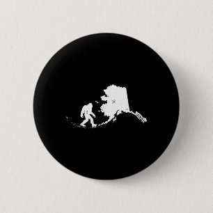 Badge Rond 5 Cm Carte de l'état de l'Alaska Bigfoot Sasquatch Homm
