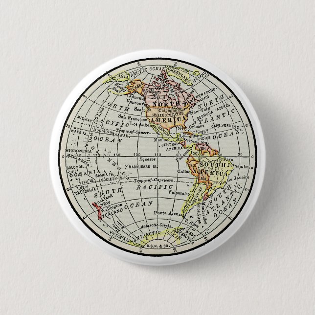 Badge Rond 5 Cm Carte de l'hémisphère occidental Globe Travel (Devant)