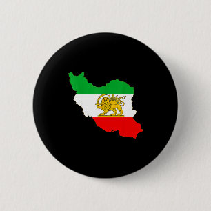 Badge Rond 5 Cm Carte de l'Iran avec emblème de lion et de soleil,