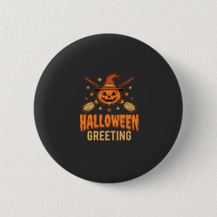 Badge Rond 5 Cm Carte de vœux Halloween Sorcière Citrouille Design