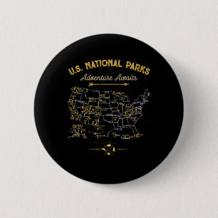 Badge Rond 5 Cm Carte des 63 parcs nationaux Parc américain Rétro